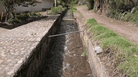 Video of water canal in Yucay Peru. Old construction from Inca period that is still functional for agriculture.
