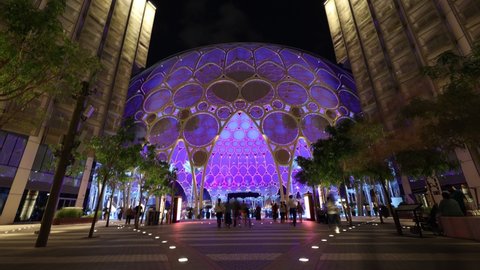 Dubai, United Arab Emirates - December 04, 2021:Timelaps of Al Wsal Plaza Dubai Expo 2020 Light Show 4k Video