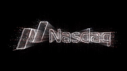 DEC 07,2021:4k nasdaq word animated stock market brand logo tag cloud,binary computer code.The Matrix binary text design animation,changing from zero to one digits,abstract tech background. 