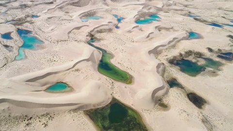 Aerial view of water formations after spring rains in the Sahara Desert, Algeria.
