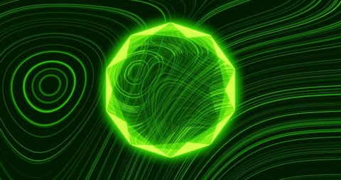 3d render with a bright green hologram from the icosphere