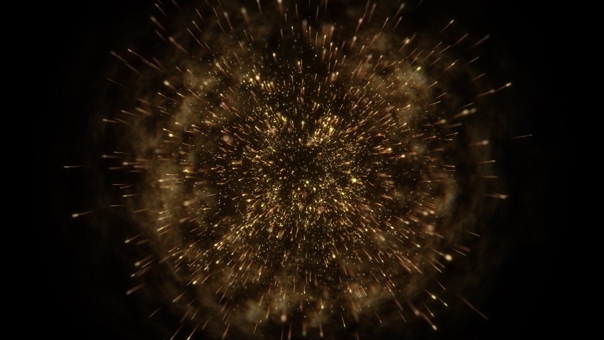 4k Gold Particles Explosion. Motion Background. Golden glitter particle. Isolated on black. Animated Overlay. 