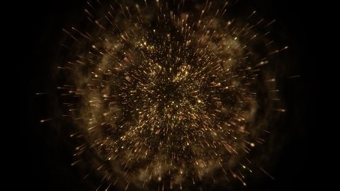 4k Gold Particles Explosion. Xmas Motion Background. Golden glitter particle. Isolated on black. Animated Overlay. 2022 New Year. 