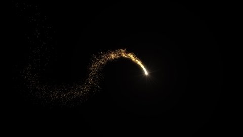 4k Gold particles Trail. Xmas Motion Background. Golden glitter particle. Isolated on black. Animated Overlay. 2022 New Year. Magic Trace