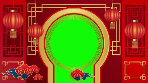 Happy Chinese new year. craft paper cut style. Traditional lunar year red background. clouds and Chinese lantern. Chinese Festivals. Green screen 4K Video animation