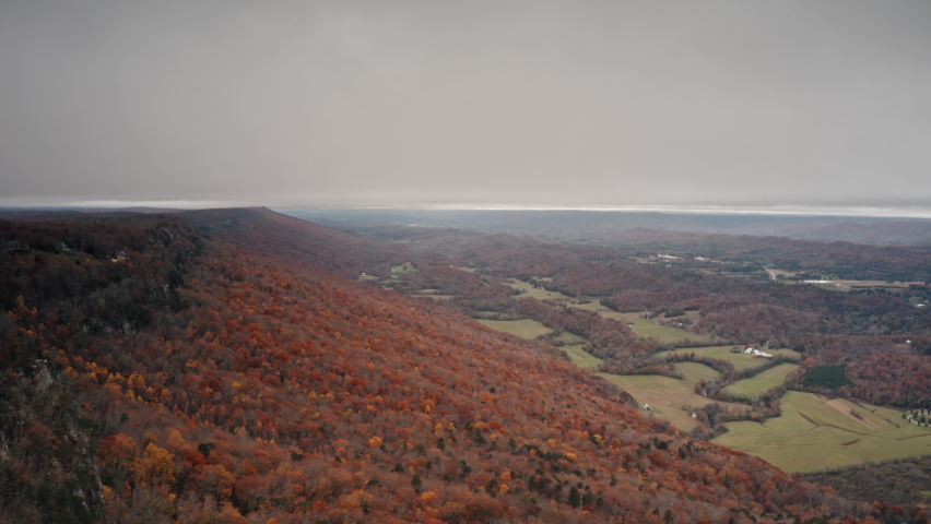 Aerial Timelapse of low lying clouds across Lookout Mountain in Chattanooga, TN.