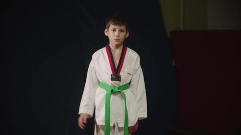 A little boy doing taekwondo