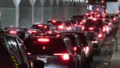 Toronto, Ontario, Canada December 2021 Massive gridlock traffic jam in downtown Toronto business district