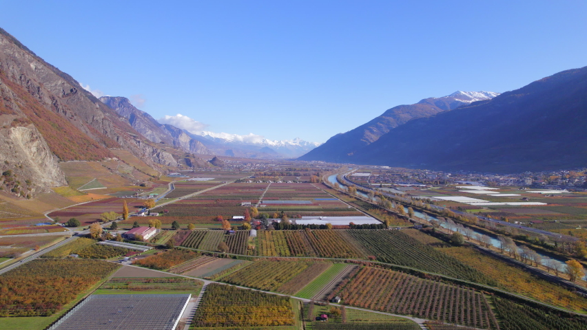 The Valais Wine Region in Switzerland Aerial View