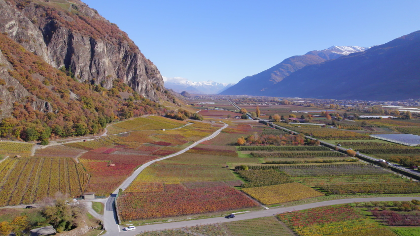 The Valais Wine Region in Switzerland Aerial View
