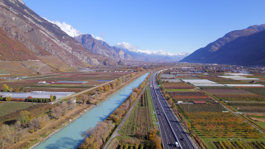 The Valais Wine Region in Switzerland Aerial View