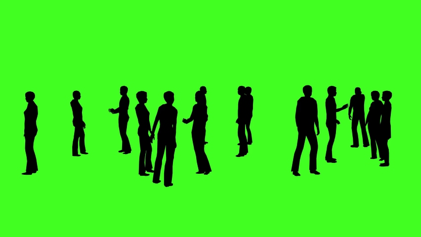 Silhouette of people communicate on a green screen or chroma key background, 4k crowd animation, group of people, People in discussion