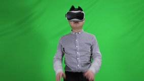Wearing VR glasses to experience virtual reality science fiction scene green screen matting material