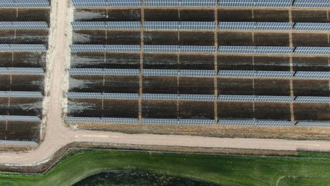 Photovoltaic Solar Plant from the air. Geria, Valladolid. 4K Drone zenithal shot