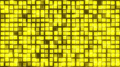Abstract animated motion background. Glowing colorful gold yellow neon led lights wall. Seamless loop VJ HD background