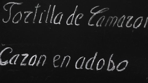 Menu written in Spanish, on a black board