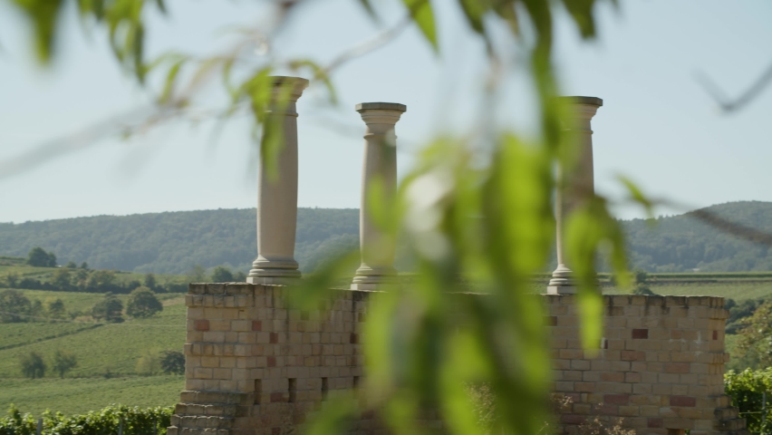 Ruins of Round Columns of Old Roman Villa on a Wonderful Day