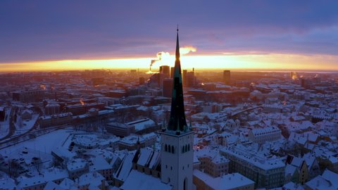 Tallinn Old Town Aerial Sunrise