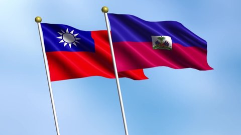 Taiwan, Haiti, 3D National flags of Taiwan and Haiti waving in the wind on sky background.