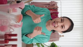 Asia woman micro influencer record live viral video camera at home studio. Happy youtuber fun talk speak advice review hobby in media. Vlogger selfie shoot enjoy work show smile teach like share app. - Powered by Shutterstock - Get 15% off with code: PIKWIZARD15