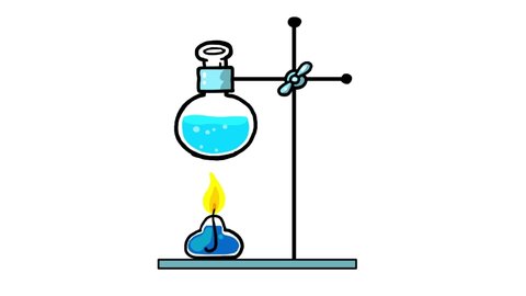 Cartoon burner with fire and stock on arm . Physics, chemistry, biology. Experiment illustrating chemical process.  Cartoon good for educational meterials, etc...