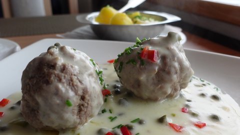 Meatballs with white sauce Koenigsberger Klopse traditional German dish