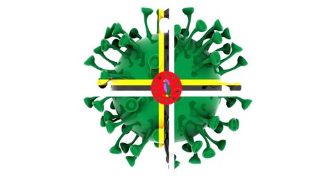 Flag of Dominica on Seamless looping 3D animation of the covid-19 Corona Virus 4K UHD 60FPS