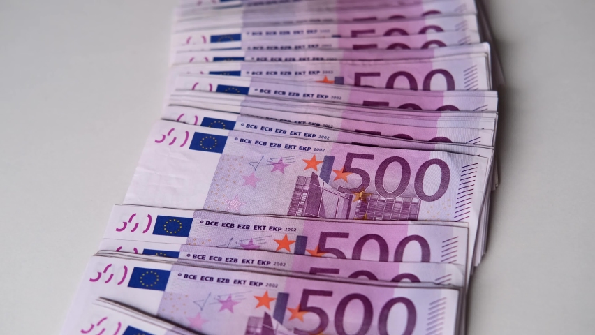 closeup female hands count thick pack 500 euro banknotes of european union, concept of payments, savings, banking, cash out currency, get passive income, bribe, corruption, winnings in a casino Royalty-Free Stock Footage #1083579175