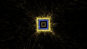 Gold yellow Abstract geometric Sci-fi VJ LOOP neon flickering motion background. Seamless loop VJ HD background