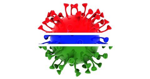 Flag of the Gambia on Seamless looping 3D animation of the covid-19 Corona Virus 4K UHD 60FPS