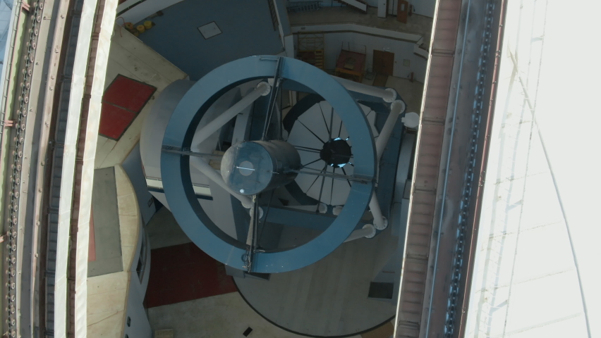 The aperture of the largest Eurasian telescope BTA opens to reveal a huge six-meter mirror