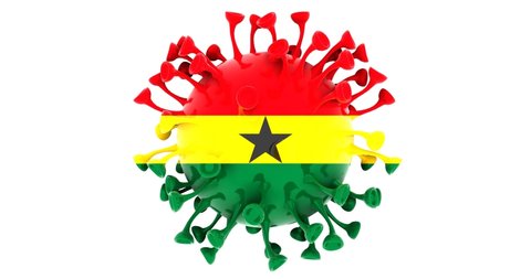 Flag of Ghana on Seamless looping 3D animation of the covid-19 Corona Virus 4K UHD 60FPS