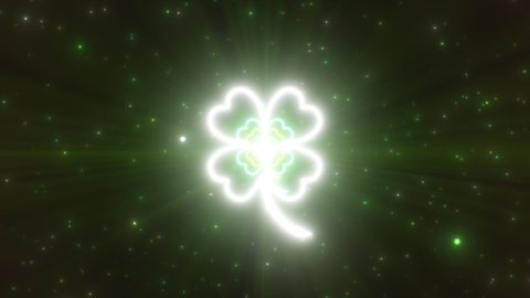 Four Leaf Clover Shape St. Patrick's Day Abstract Neon Lights Tunnel - 4K Seamless VJ Loop Motion Background Animation