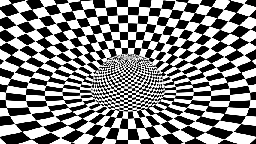 Trippy Checkerboard Black and White Tiles Spherical Optical Illusion - 4K Seamless VJ Loop Motion Background Animation