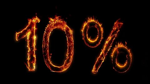Super Slow Motion Shot of 10 Percent Sign made of Real Fire Flames at 1000fps.