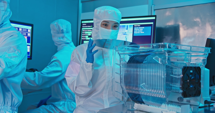 Asian Female Technician Clean Room Suit Stock Footage Video (100% ...