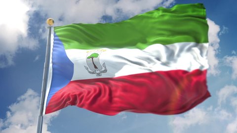 Amazing loopable Equatorial Guinea flag is waving on slow motion. Long version