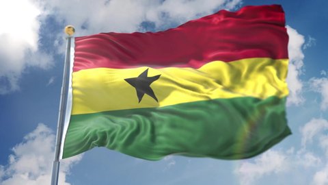 Amazing loopable Ghana flag is waving on slow motion. Long version