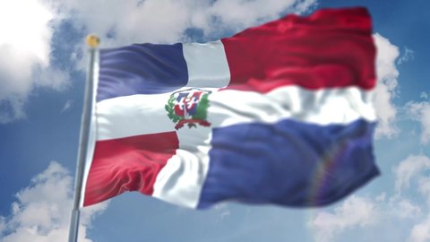 Amazing loopable Dominican Republic flag is waving on slow motion. Long version