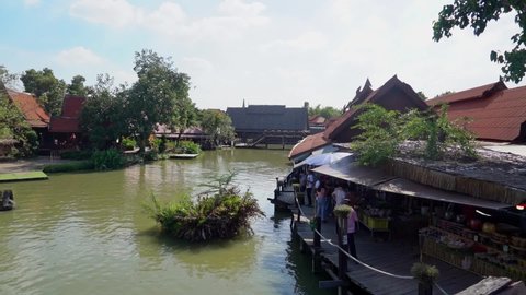 Ayutthaya, Thailand - 24 Sep 2020 : People are traveling in Ayutthaya famous floating market.