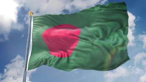Amazing loopable Bangladesh flag is waving on slow motion. Long version