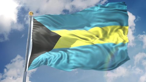 Amazing loopable Bahamas flag is waving on slow motion. Long version