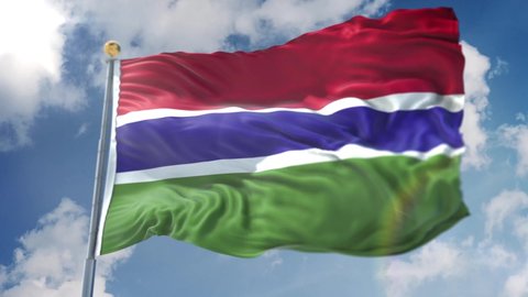 Amazing loopable Gambia flag is waving on slow motion. Long version