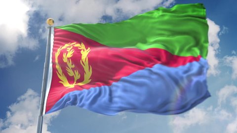 Amazing loopable Eritrea flag is waving on slow motion. Long version