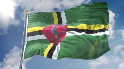 Amazing loopable Dominica flag is waving on slow motion. Long version