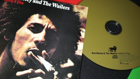 Rome, Italy - November 24, 2021, detail of the cover and cd Catch a Fire, sixth studio album by reggae group The Wailers, released in 1973.