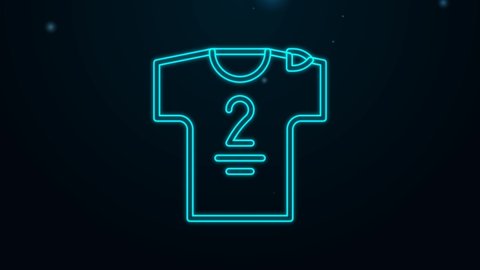 Glowing neon line Football jersey and t-shirt icon isolated on black background. 4K Video motion graphic animation.