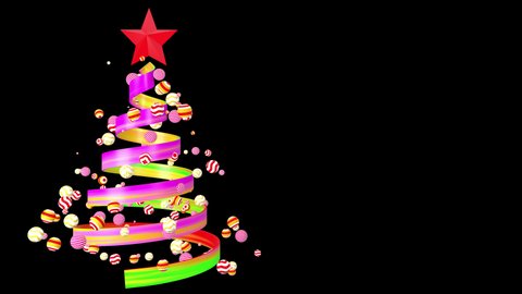 Christmas Tree And Decorations. A stylized Christmas tree appears followed by its decorations. Animation Merry christmas, christmas trees, and happy new year with gift box video. luma matte
