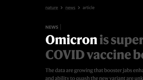 Cluj, Romania - December 9, 2021: Zoom in - Omicron Coronavirus variant in the news titles across international media. Omicron Coronavirus variant. Coronavirus, COVID-19 illustrative editorial