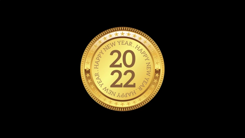 Happy New Year 2022 Greeting Animation. 3D Gold coin 2022 Written Happy New Year spinning on black background.  | Shutterstock HD Video #1083630577